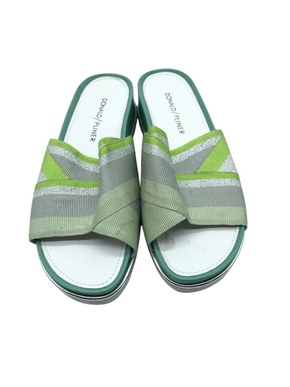 Donald Pliner Womens Slide Sandals Slip On Fabric Striped Green Gray Size 5 - Picture 3 of 5